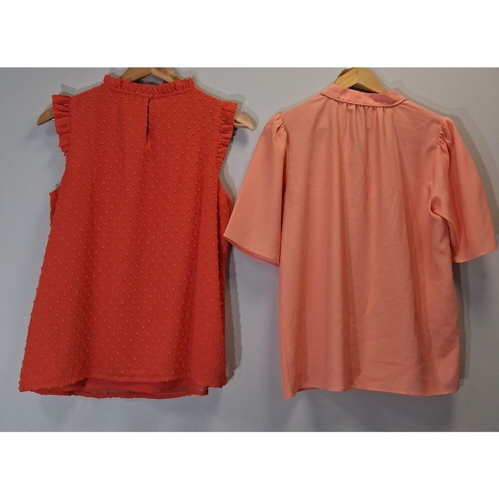 j.crew womens small Swiss dot orange blouse ann Taylor split neck top lot of 2 - Picture 6 of 12